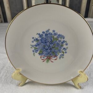 Vintage Forget Me Not Floral Blue and White Porcelain Plate